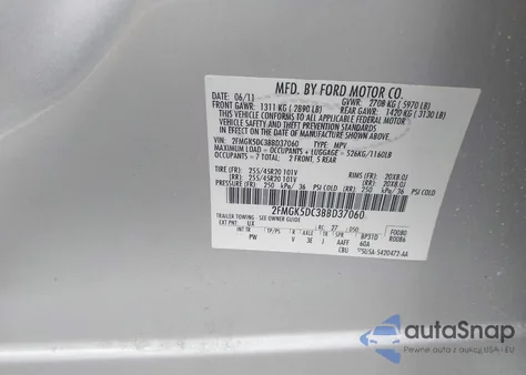 2011 Ford Flex Limited z USA, uszkodzony, nr VIN 2FMGK5DC3BBD37060